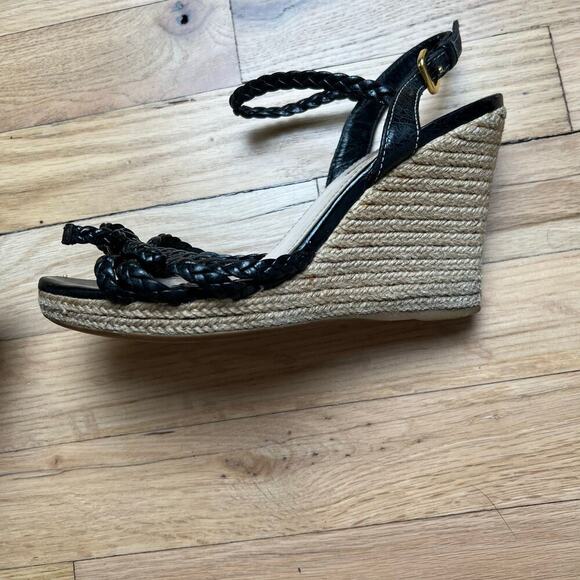 Prada Women's 35 US 5 Leather Braided Espadrilles Black Strappy Sandals Luxury - Picture 3 of 16